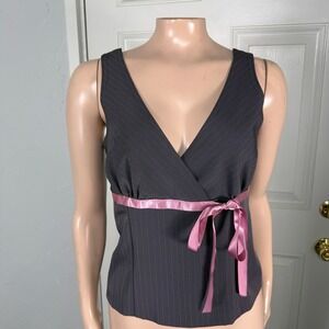 Vintage y2K Tank Top Shirt 7/8 Beakin' Loose 90's Ribbon Bow Stripe USA X28